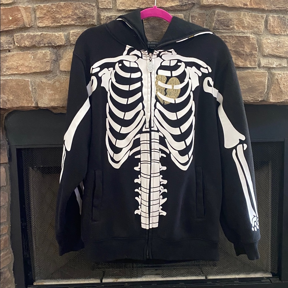 Original Deluxe Black Skeleton Hoodie w/ see through mesh eyes & pockets. Large